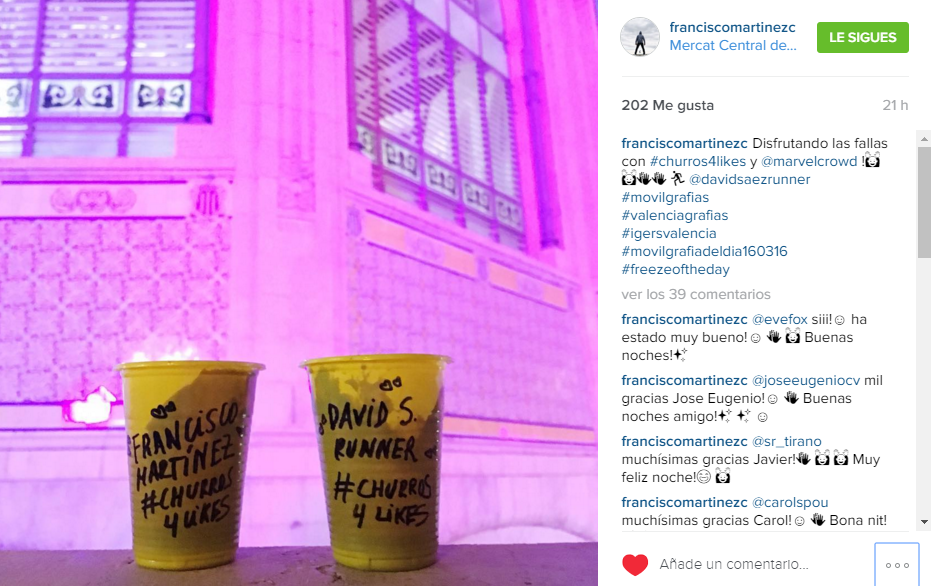 Las redes, protagonistas de excepción de #churros4Likes | Fuente: @franciscomartinezc